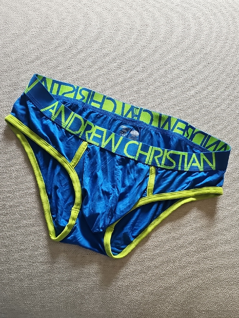 Andrew Christian Blue Swim Brief with Neon Green Trim
